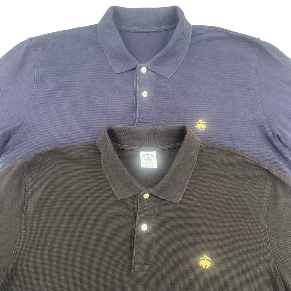 Brooks Brothers Performance Polo Shirt Lot of 2 2XL Slim Fit Navy Black‎ Cotton